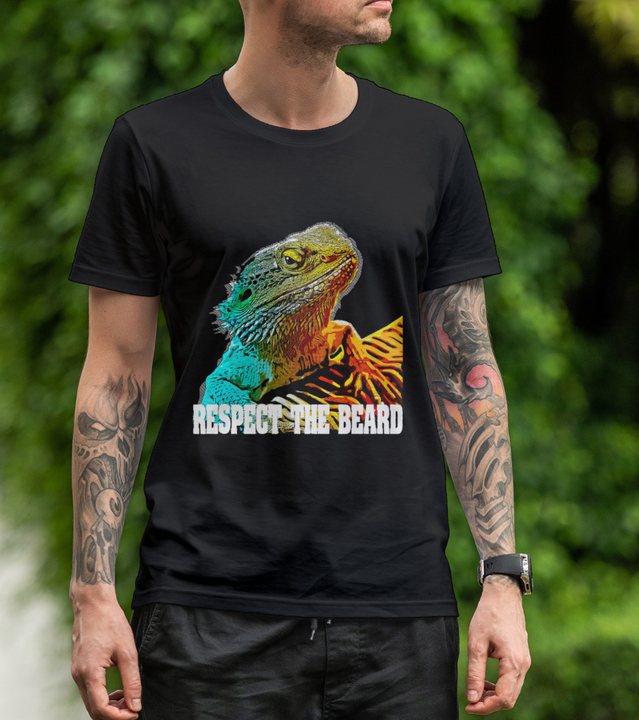 Respect The Beard Bearded Dragon Colorful Lizard T-Shirt