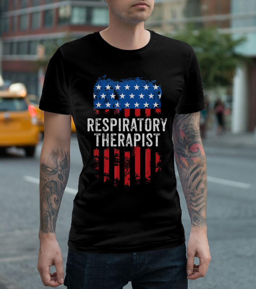 Distressed American Flag Respiratory Therapist Patriotic T-Shirt