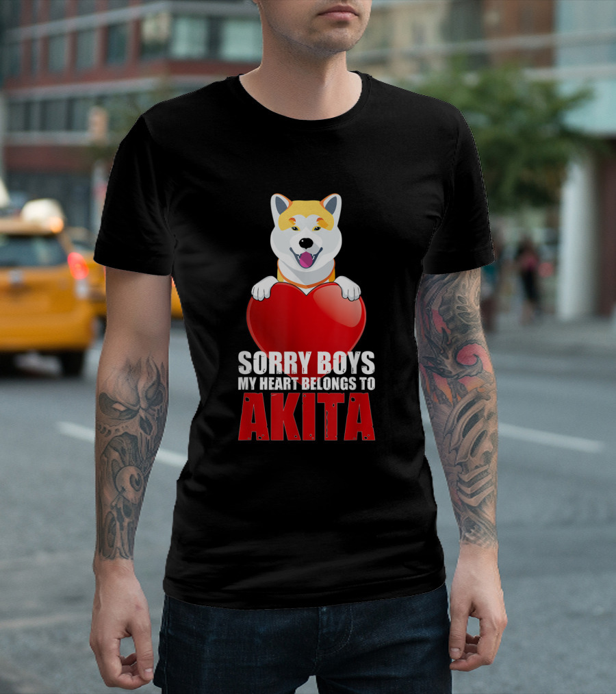 Sorry Boys My Heart Belongs To Akita Dog Lover With Red Heart T-Shirt