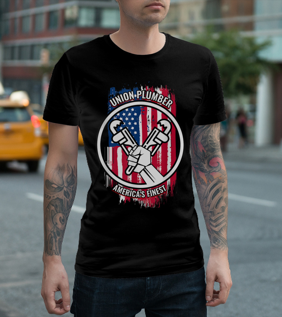 Union Plumber America's Finest Patriotic Wrench Flag T-Shirt