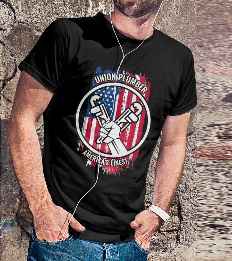Union Plumber America's Finest Patriotic Wrench Flag T-Shirt