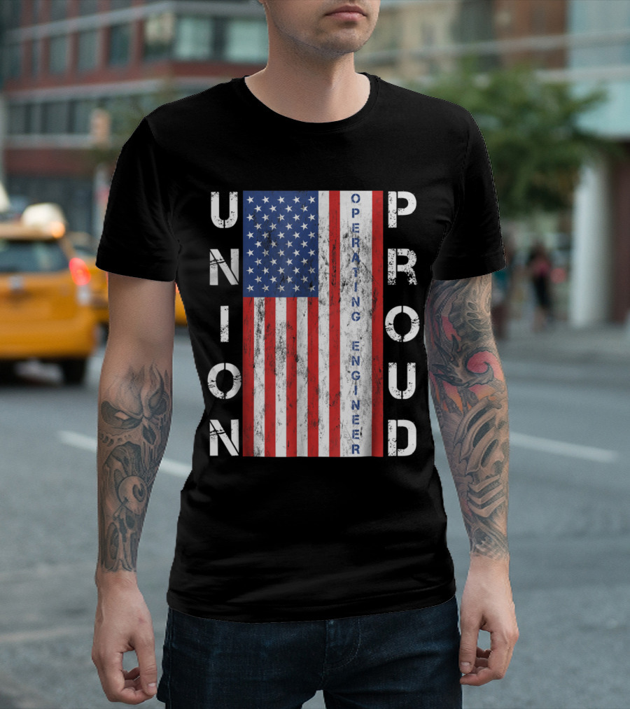 Union Proud American Flag Operating Engineer T-Shirt