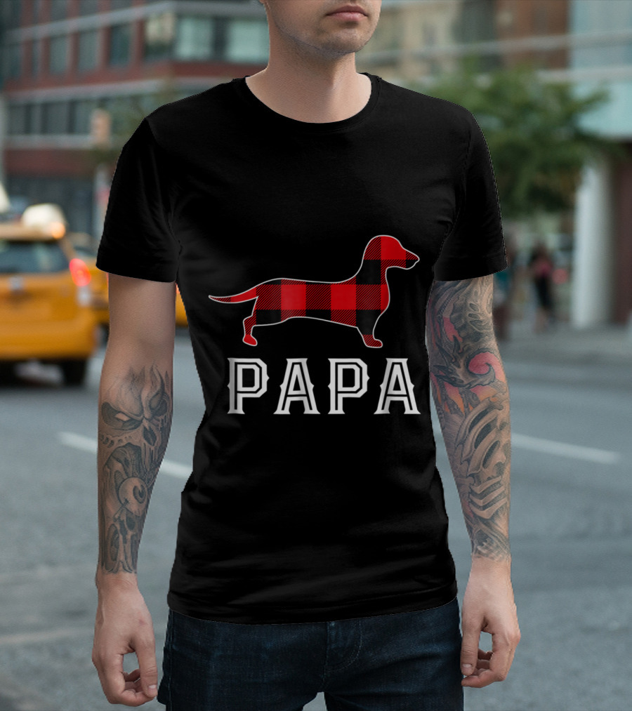 Papa Dachshund Dog Plaid T-Shirt