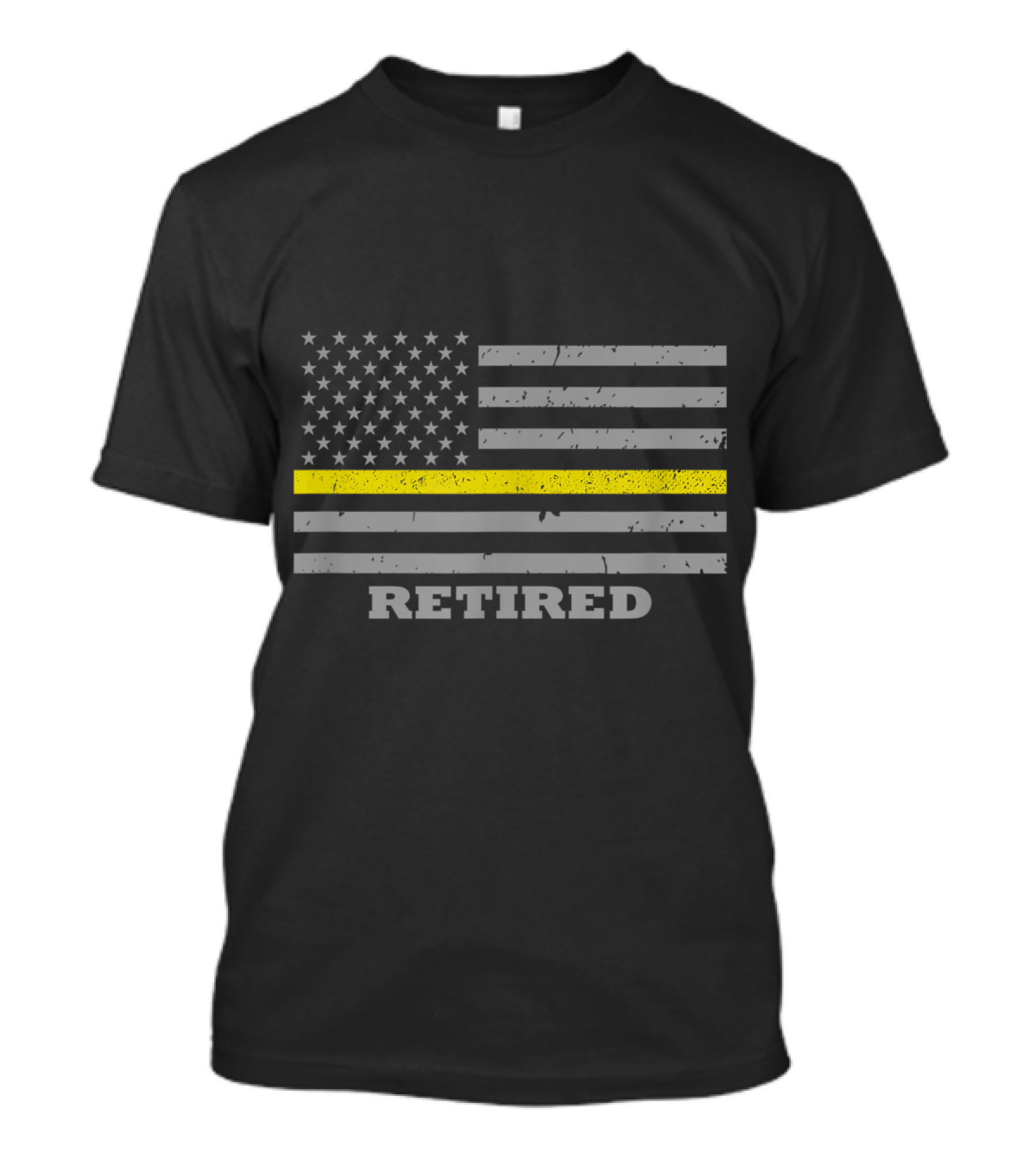 Retired 911 Dispatcher American Flag Thin Gold Line T-Shirt