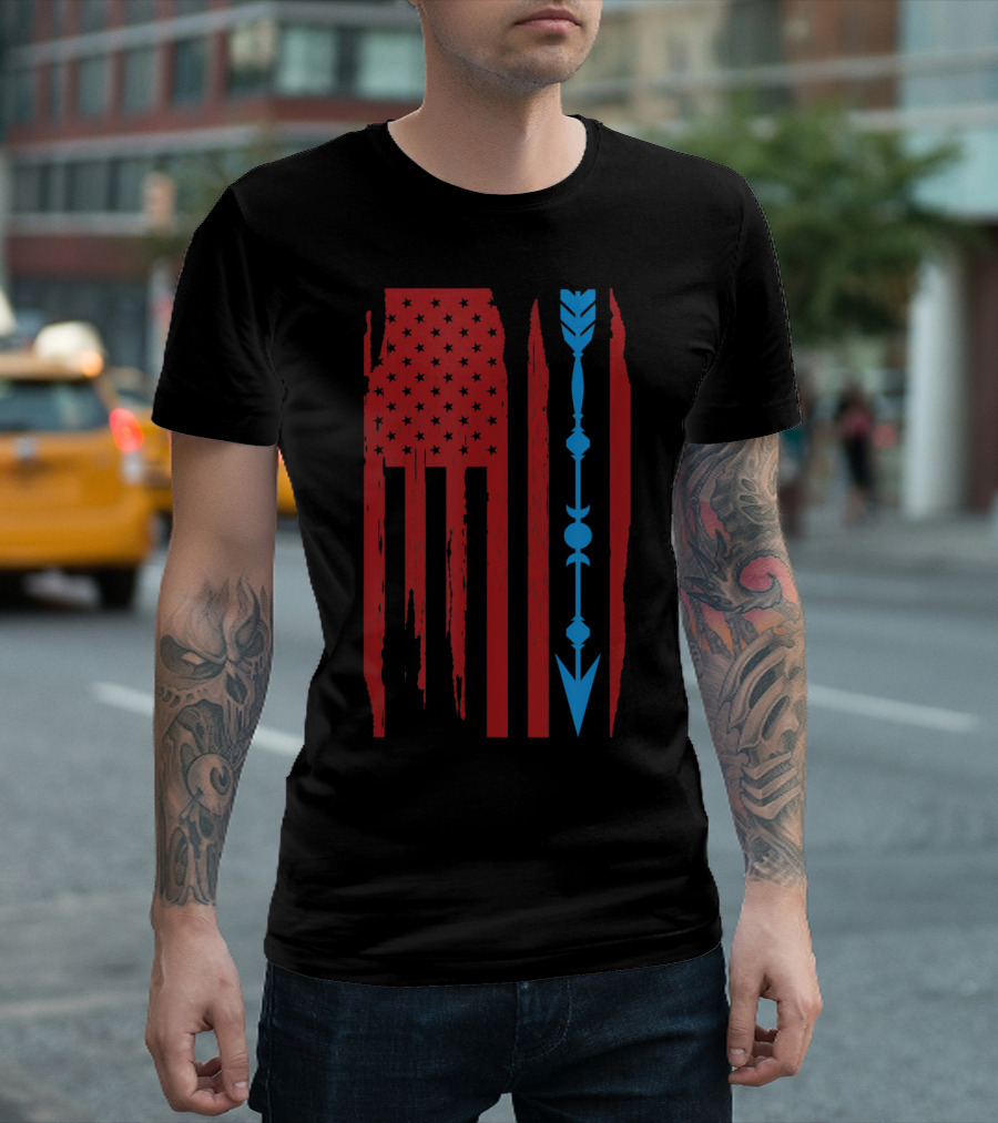 United States Red White Blue Flag Archery Bow Arrow USA T-Shirt