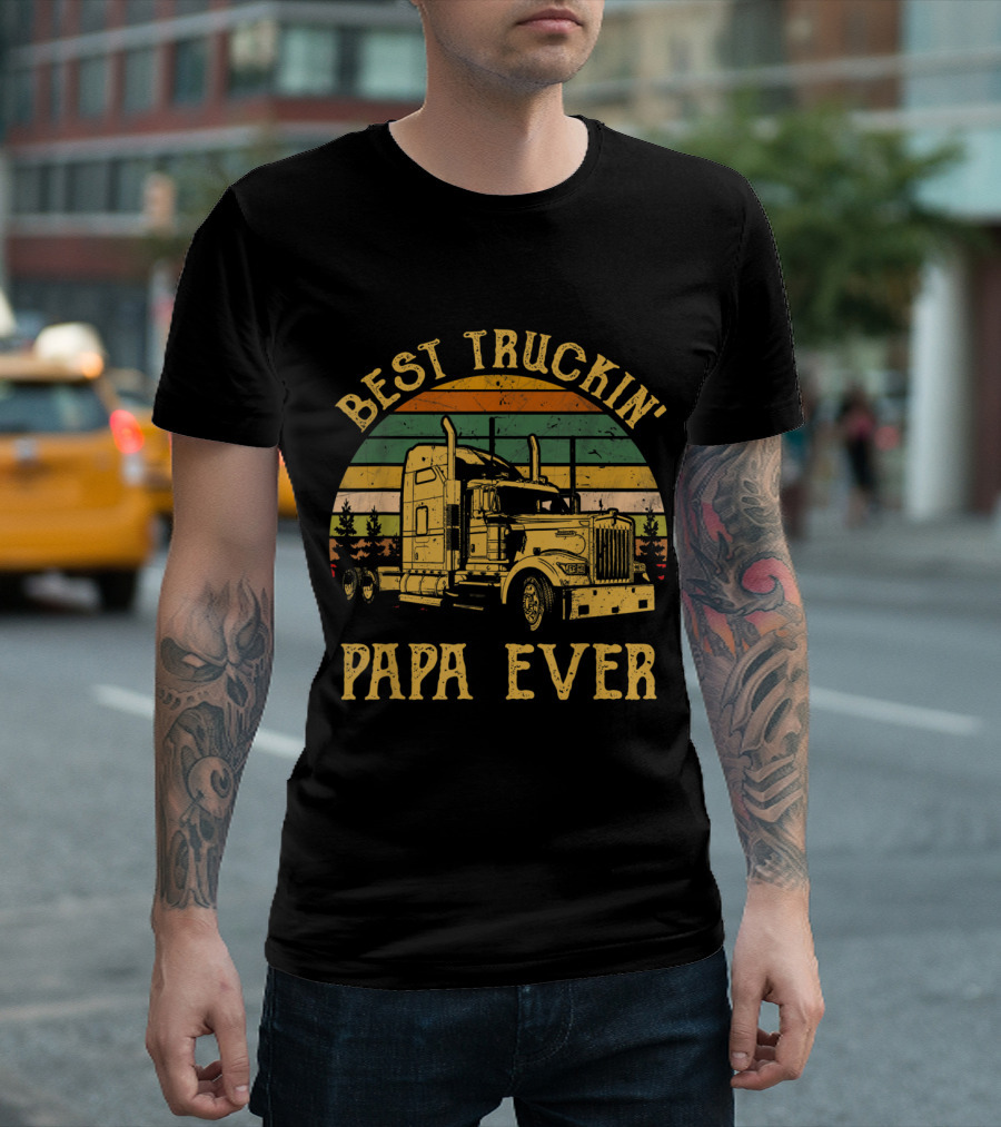 Best Truckin' Papa Ever Retro Vintage Semi Truck T-Shirt