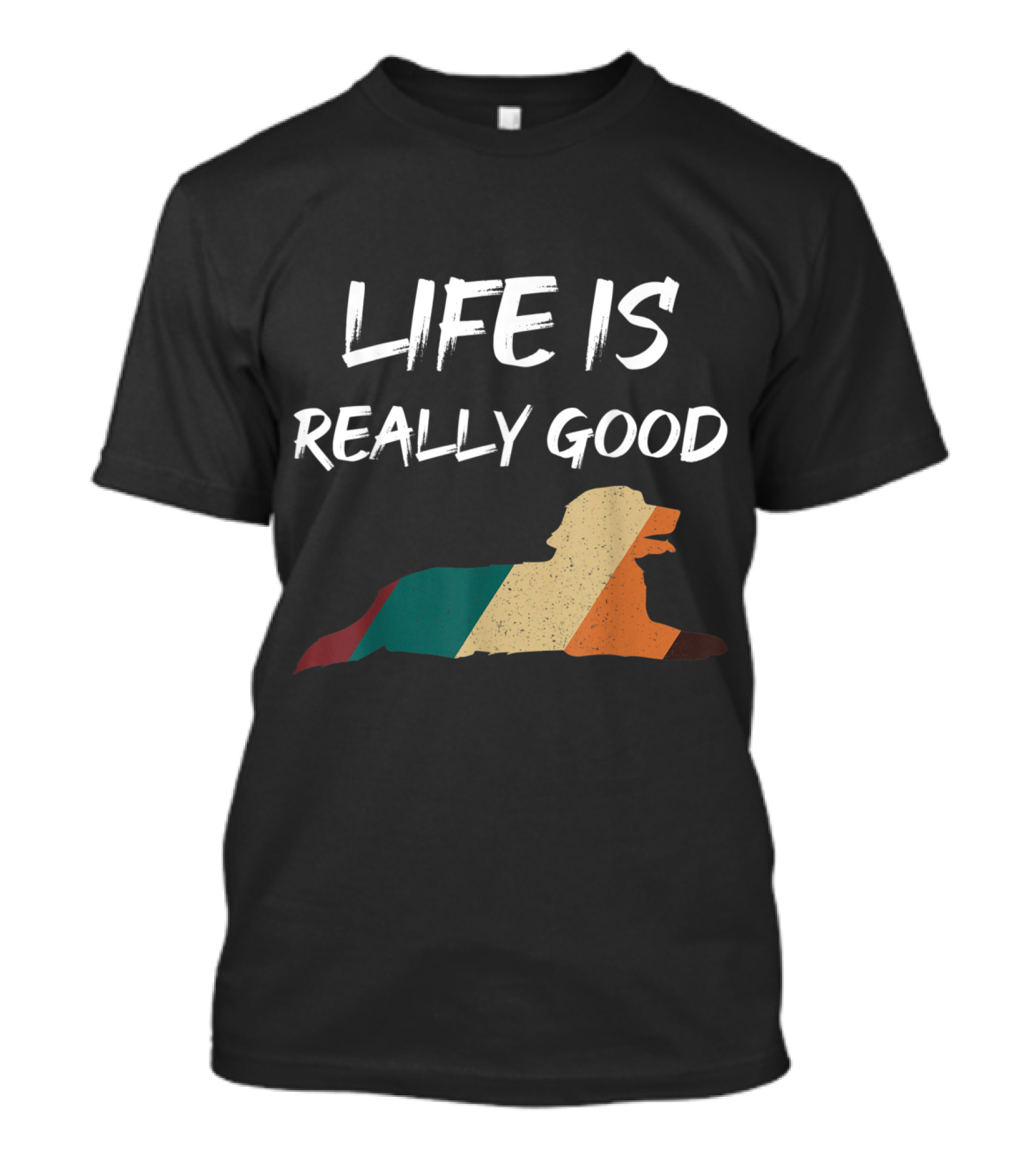 Life Is Really Good Golden Retriever Silhouette With Retro Stripes T-Shirt