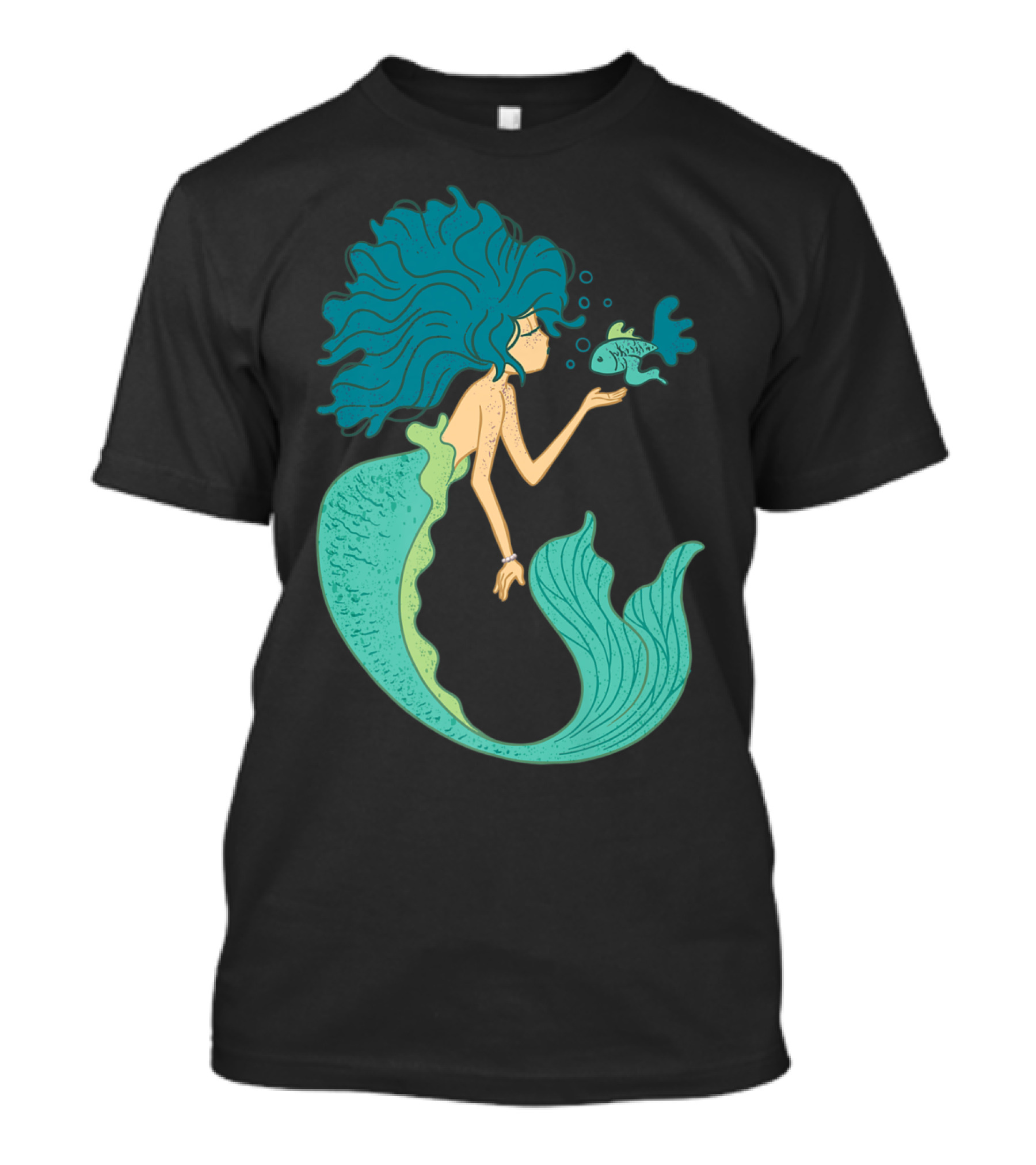 Mermaid Kissing Fish Underwater Scene With Flowing Hair T-Shirt