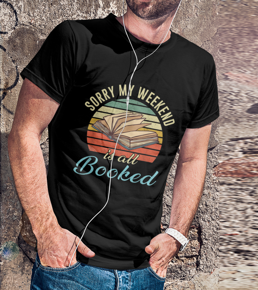 Sorry My Weekend Is All Booked Open Book Retro Stripes T-Shirt