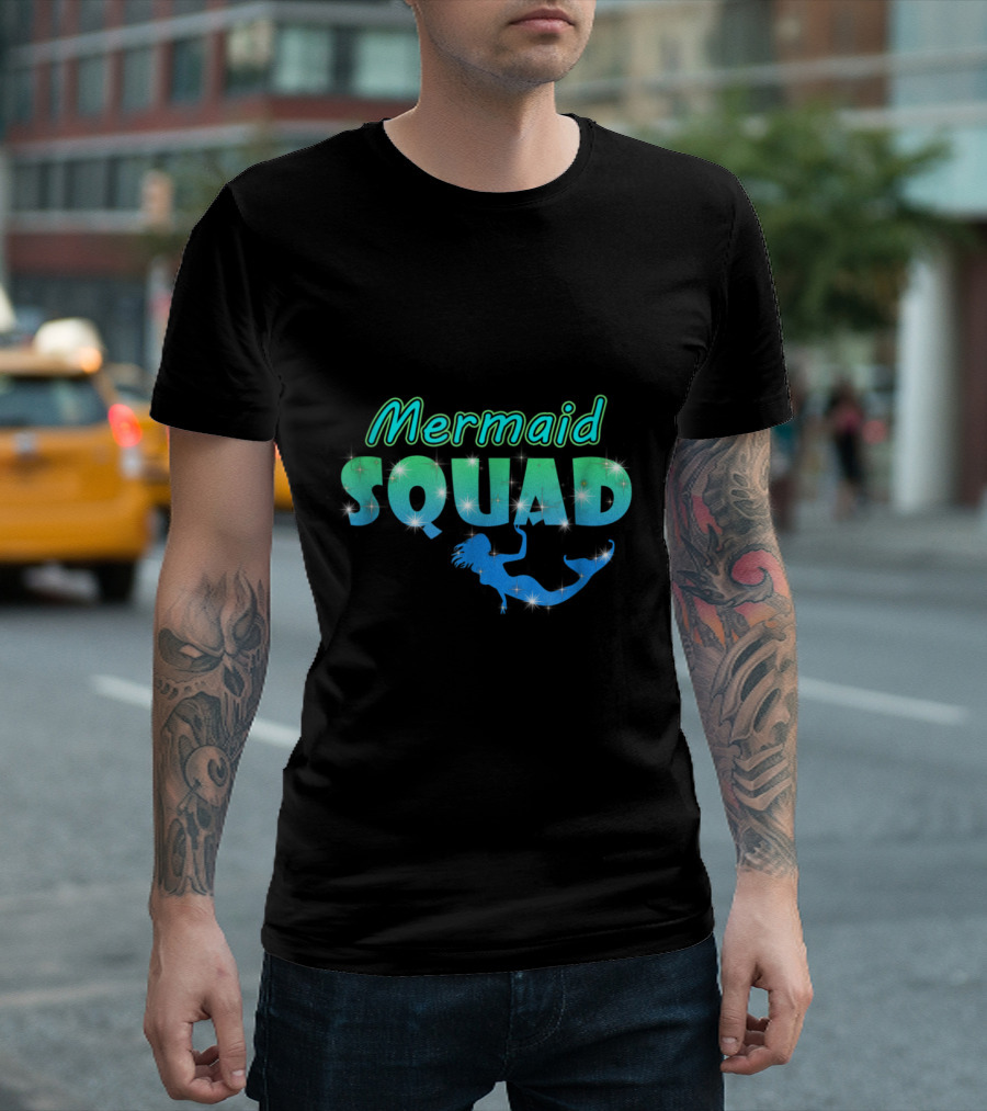 Mermaid Squad Glittering Ocean Theme With Silhouette Of Mermaids T-Shirt