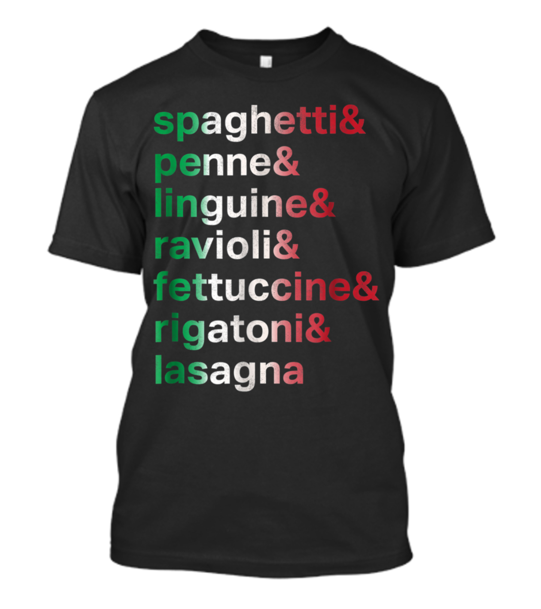 Pasta Italian Spaghetti Penne Linguine Ravioli Fettuccine Rigatoni Lasagna Foodie Chef Lis T-Shirt