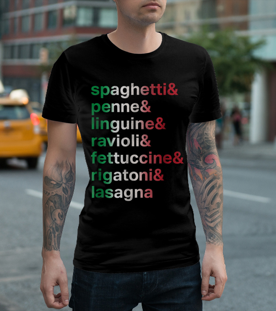 Pasta Italian Spaghetti Penne Linguine Ravioli Fettuccine Rigatoni Lasagna Foodie Chef Lis T-Shirt