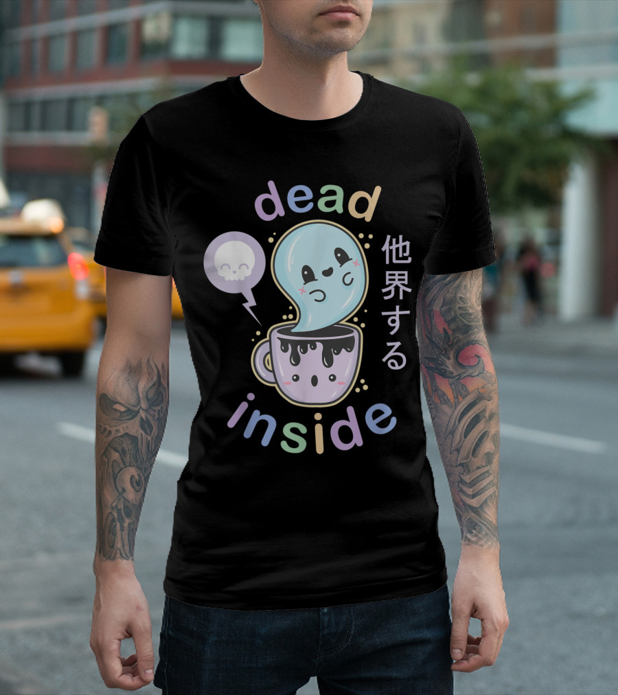 Dead Inside Pastel Goth Ghost in Coffee Cup T-Shirt