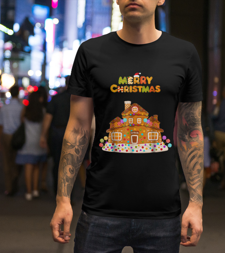 Gingerbread House Merry Christmas Candy Decorations T-Shirt
