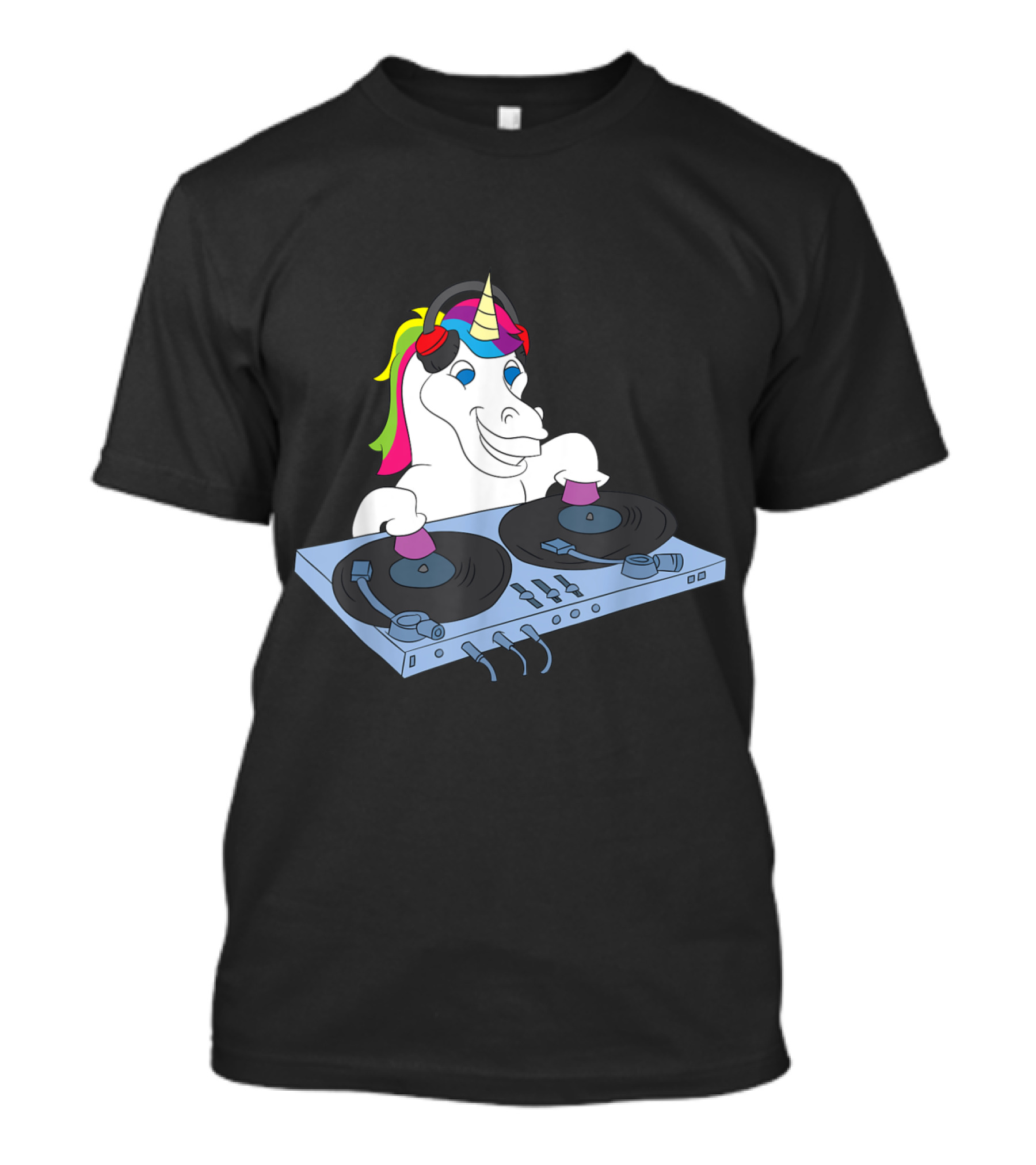 Unicorn DJ At Turntables With Colorful Headphones And Sound Engineer Equipment T-Shirt
