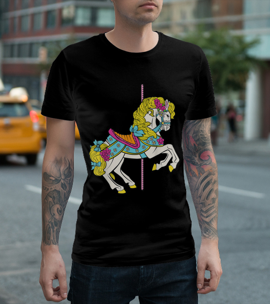 Merry Go Round Carousel Horse Pony With Flowers And Ribbons T-Shirt