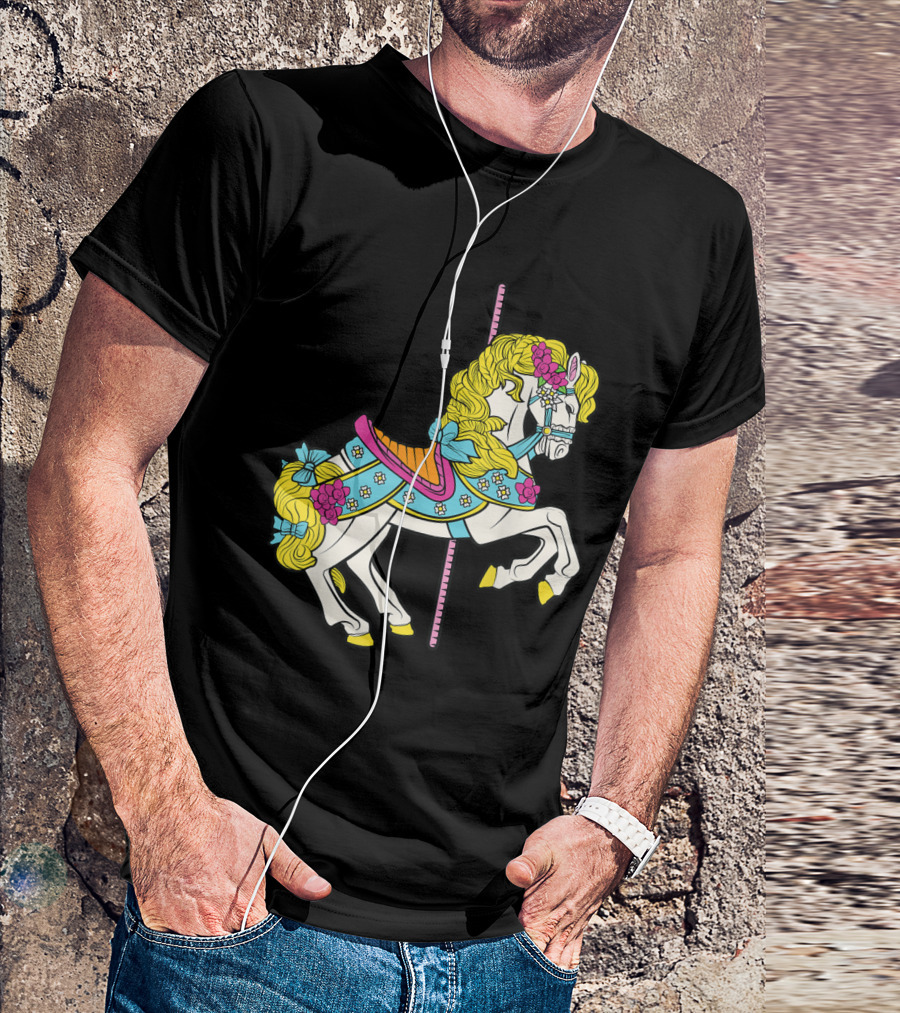 Merry Go Round Carousel Horse Pony With Flowers And Ribbons T-Shirt