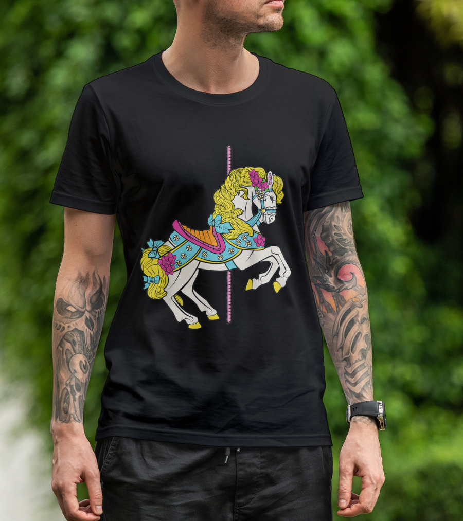 Merry Go Round Carousel Horse Pony With Flowers And Ribbons T-Shirt