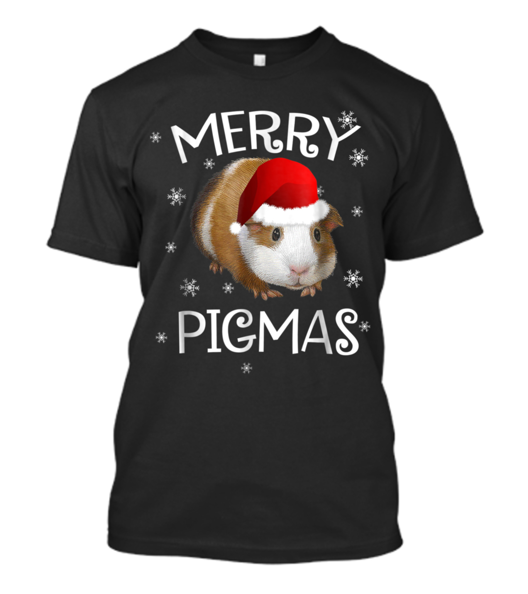 Merry Pigmas Cute Guinea Pig With Santa Hat And Snowflakes T-Shirt