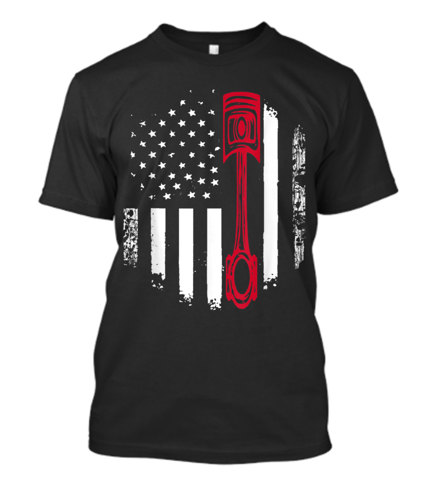 American Flag Piston Graphic For Patriotic Auto Mechanics T-Shirt