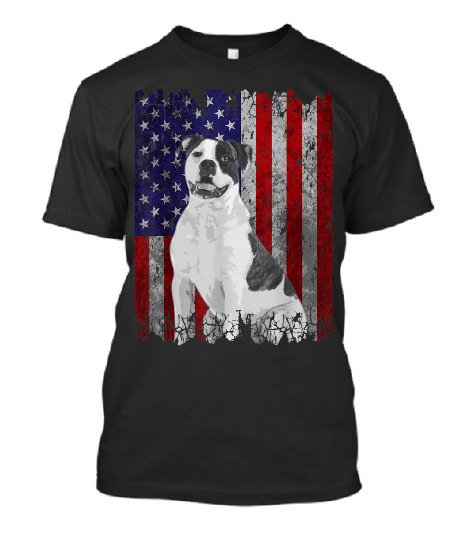 American Bulldog In Front Of Distressed American Flag Background T-Shirt