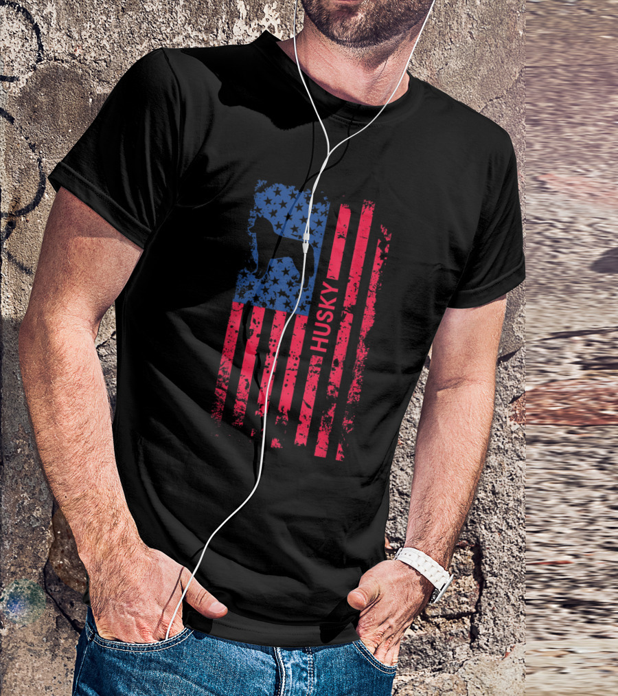 Husky Patriotic American Flag Stars And Stripes 4th Of July Siberia T-Shirt