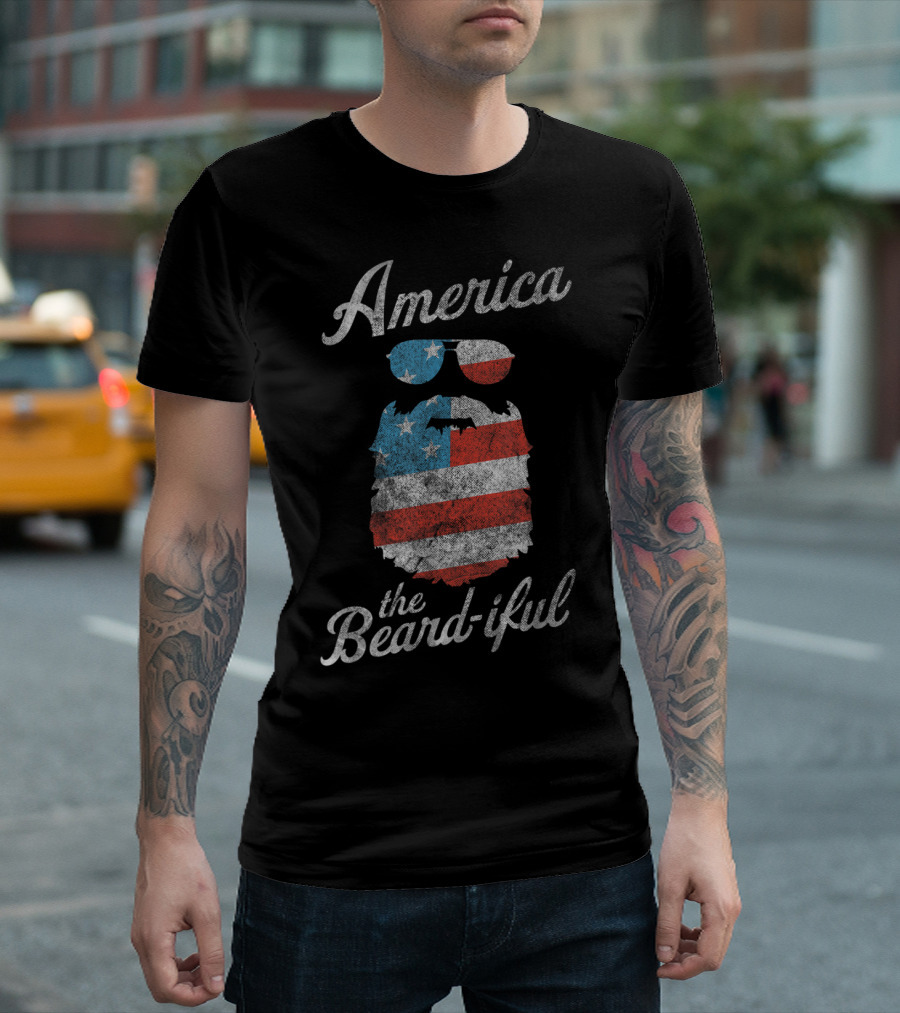 America the Beard-iful Patriotic American Flag Beard T-Shirt