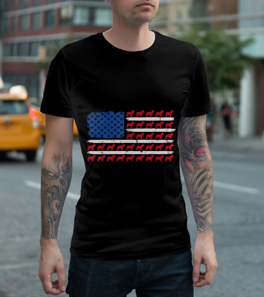 Patriotic American Flag with Paw Prints and French Bulldogs T-Shirt