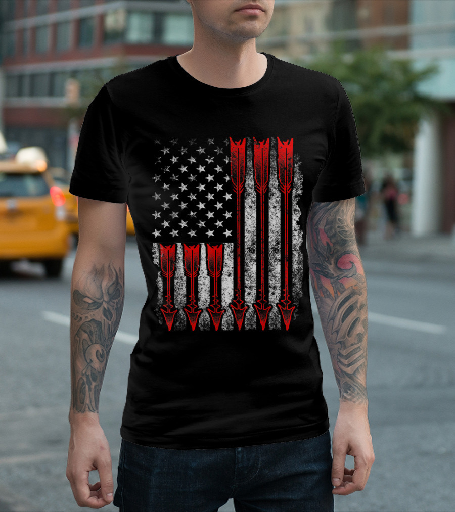 USA Flag And Arrows Patriotic Archery Bow Hunting T-Shirt