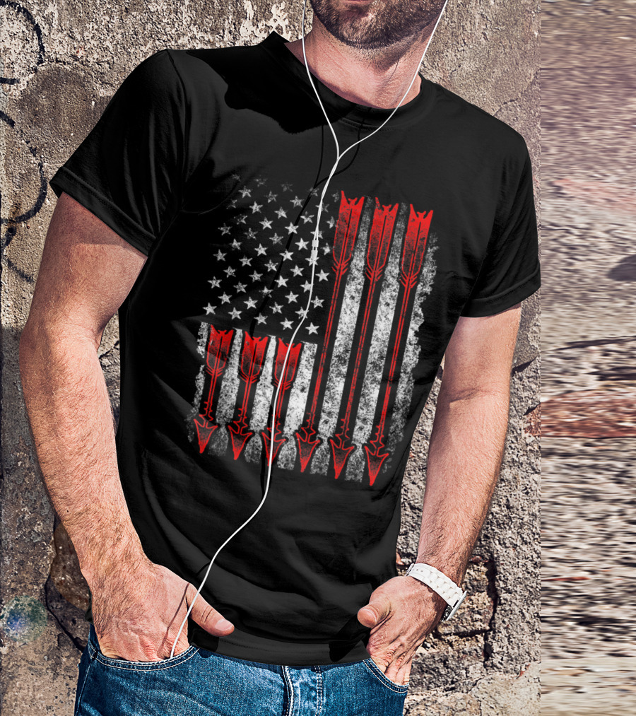 USA Flag And Arrows Patriotic Archery Bow Hunting T-Shirt