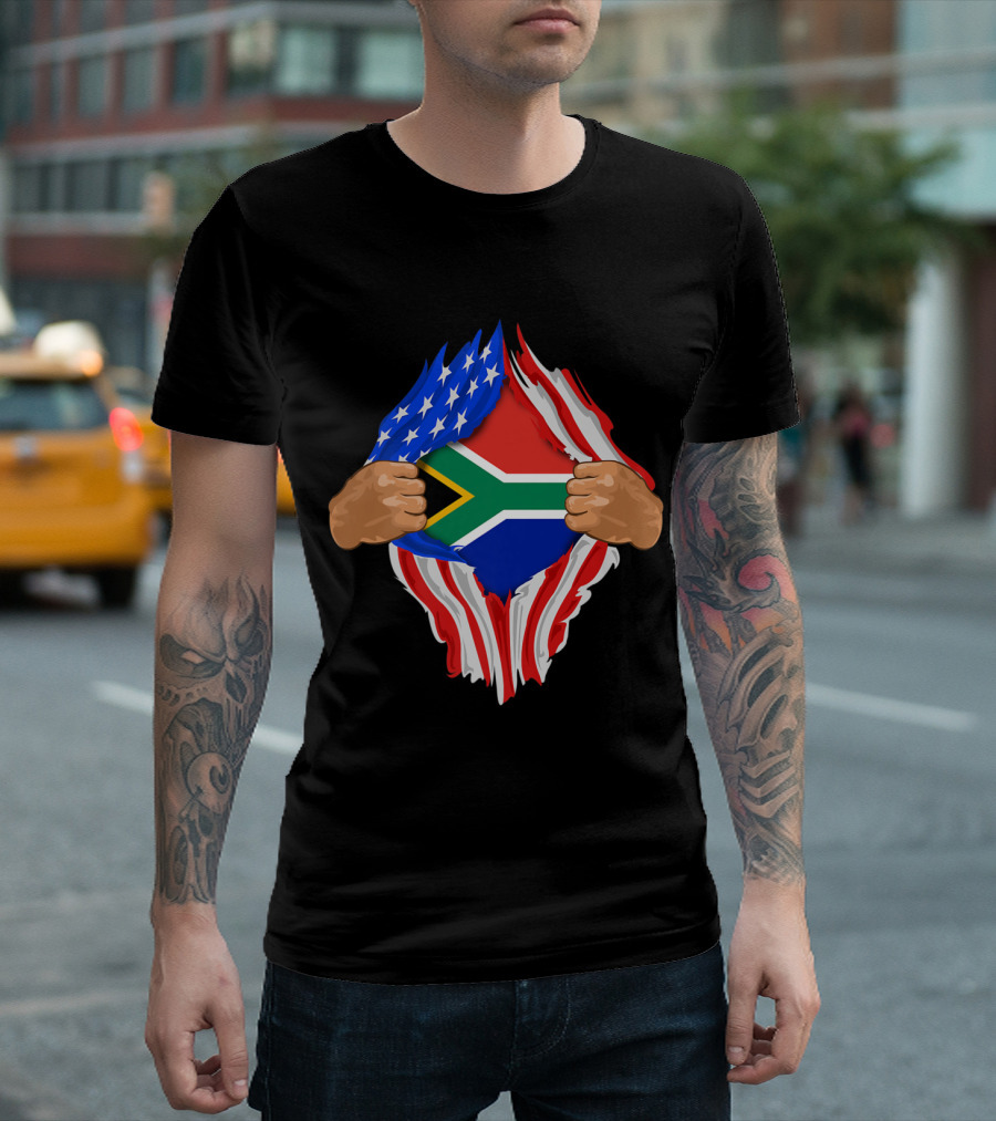 South African Blood Inside Me with USA and South African Flag T-Shirt