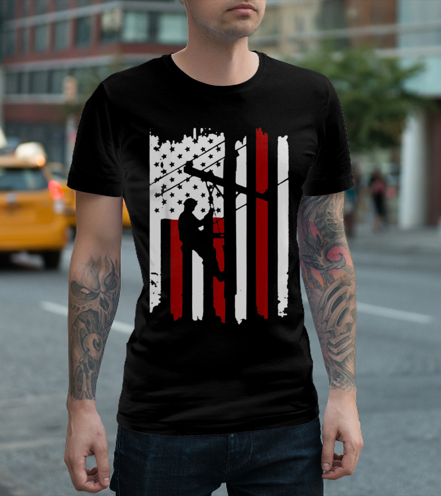 American Flag Lineman and Electrician T-Shirt