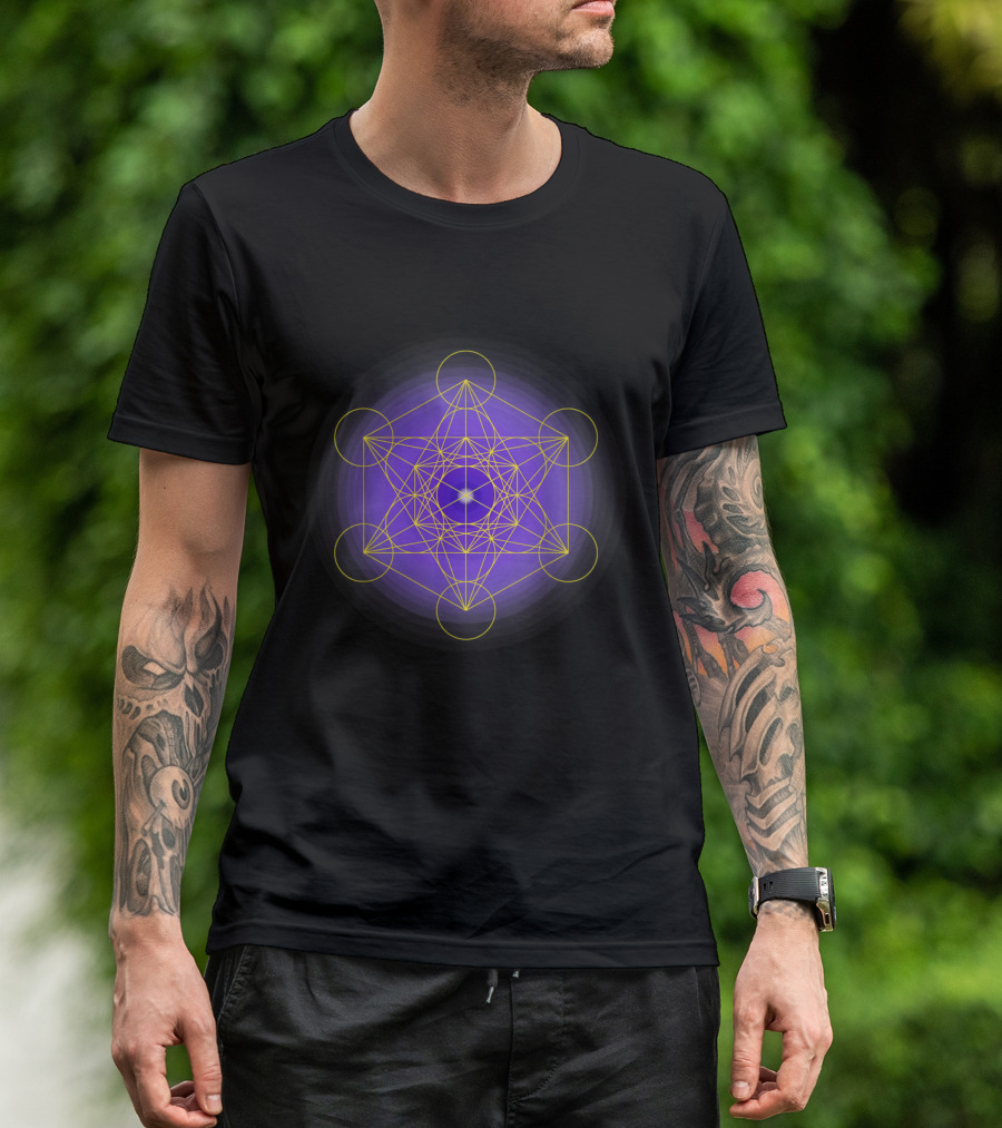Metatron's Cube Sacred Geometry Gold And Purple T-Shirt