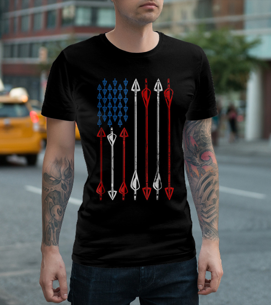 Red White Blue Arrows American Flag Patriotic Bow Hunting USA T-Shirt
