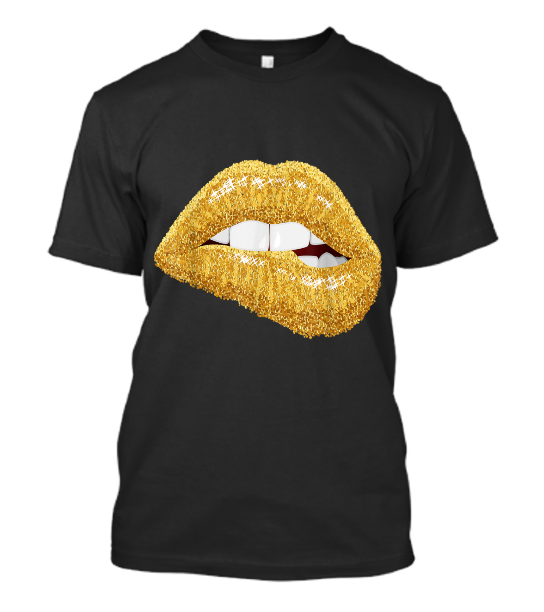 Golden Glitter Lips Biting Kiss Black Girl Magic T-Shirt