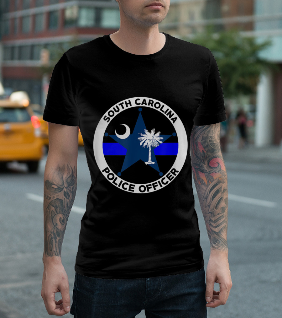 South Carolina Police Officer Emblem with Crescent Moon Palmetto Star T-Shirt
