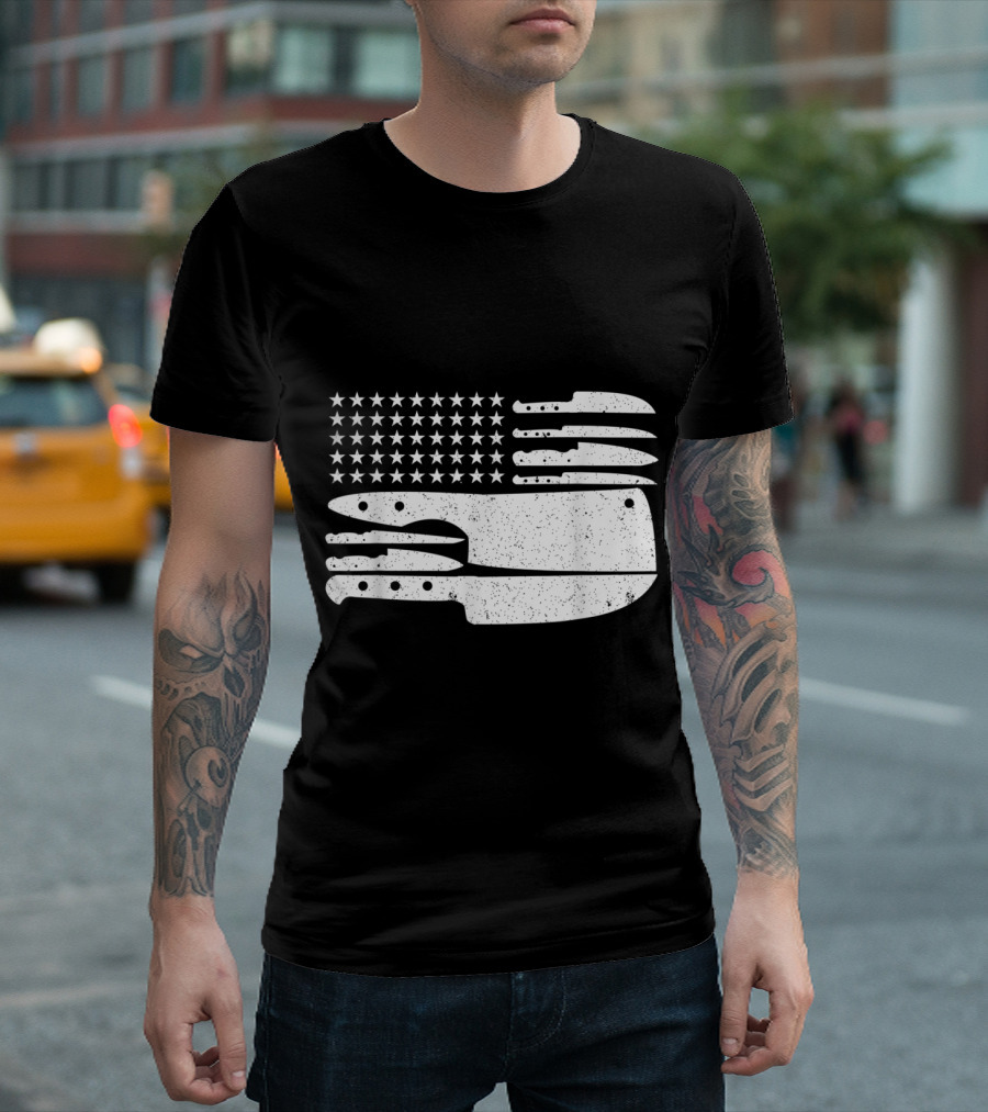 Stars and Knives Patriotic Chef American Flag T-Shirt