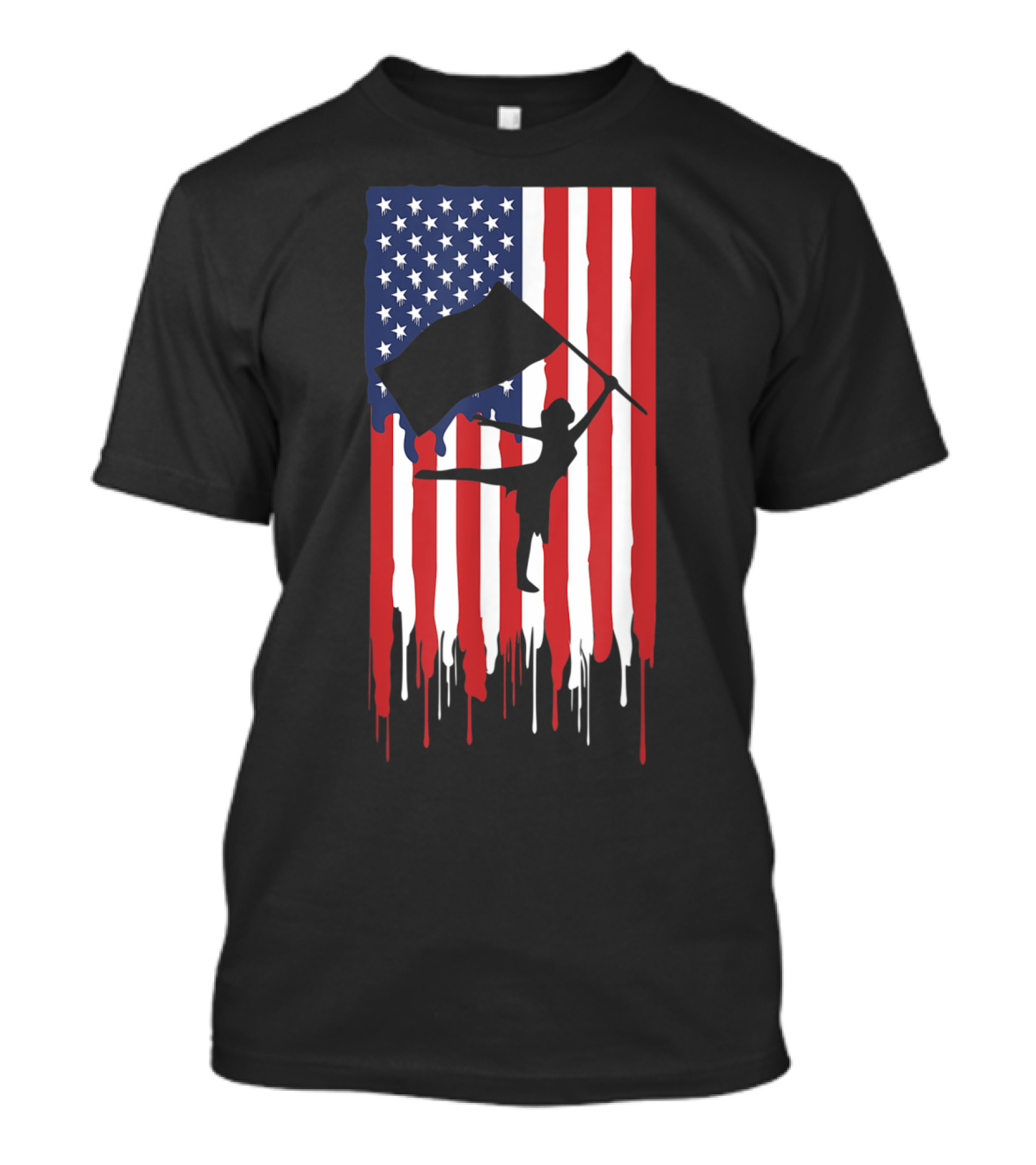 Color Guard Silhouette With Dripping American Flag T-Shirt
