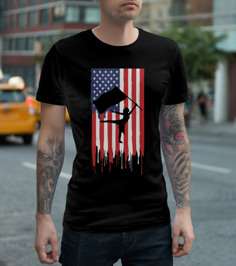 Color Guard Silhouette With Dripping American Flag T-Shirt