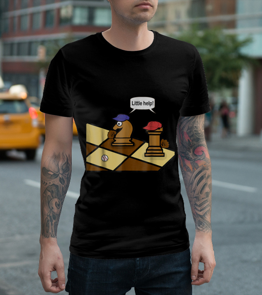Humorous Chess Knight and Rook Baseball Hat Pun with Little Help Phrase T-Shirt