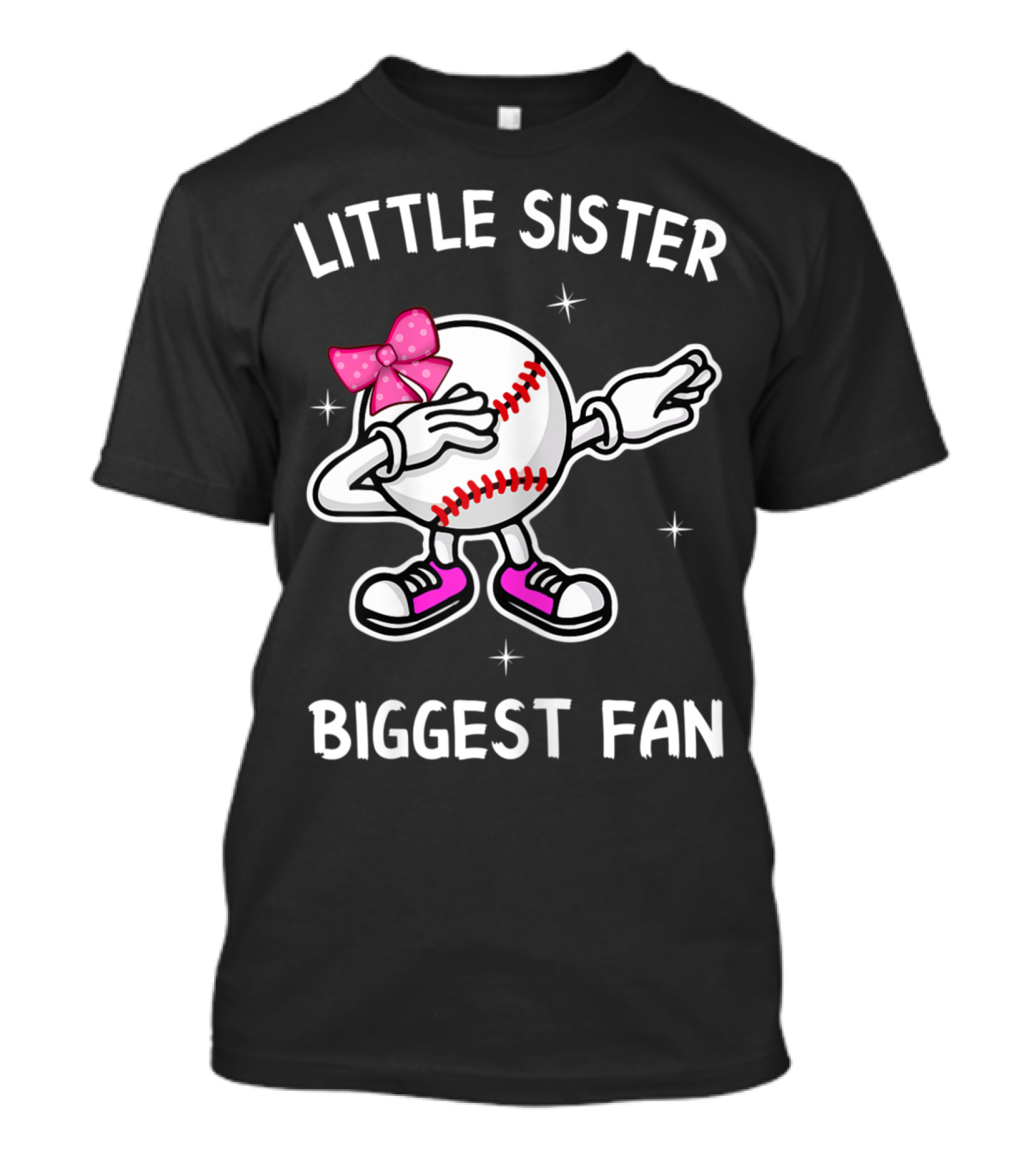 Little Sister Biggest Fan Baseball Dab Pink Bow And Sneakers T-Shirt