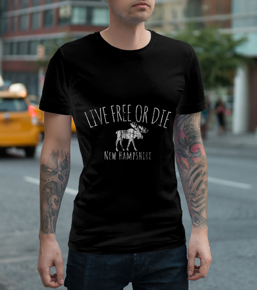 Live Free or Die New Hampshire Moose Silhouette Rustic T-Shirt