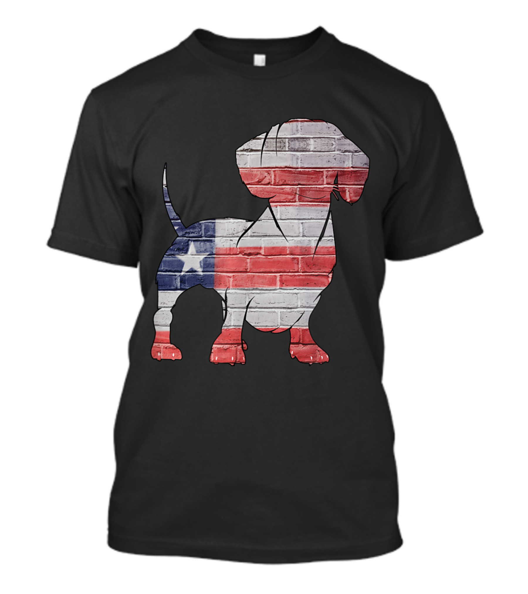 USA Flag Dachshund Silhouette Brick Pattern Patriotic T-Shirt