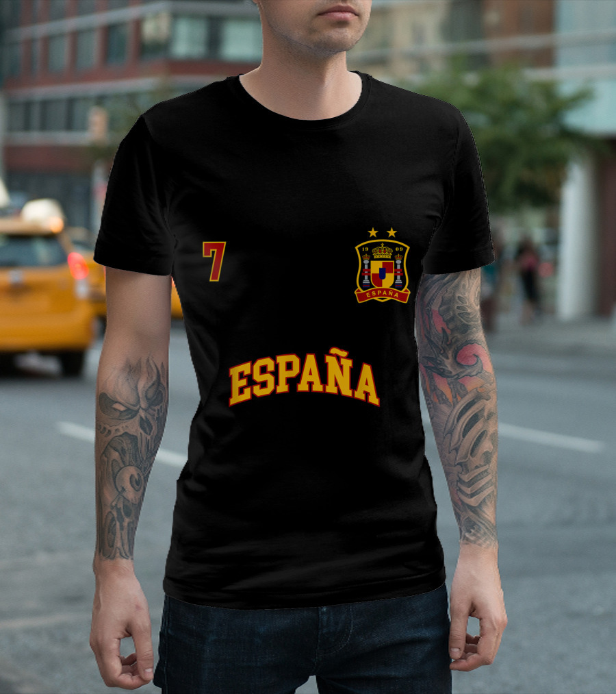 España Soccer Number 7 with Spanish Flag Emblem and Stars T-Shirt