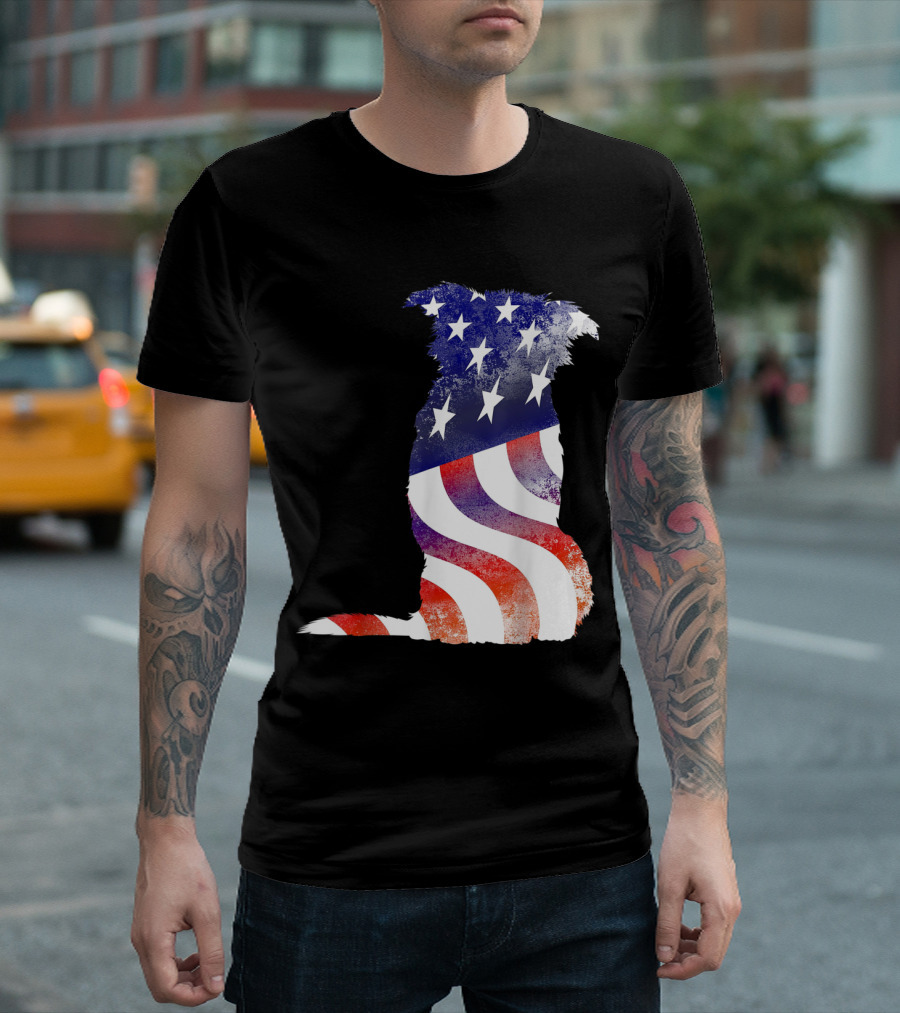 Stars And Stripes Dog Silhouette Perfect For 4th Of July Celebrations T-Shirt