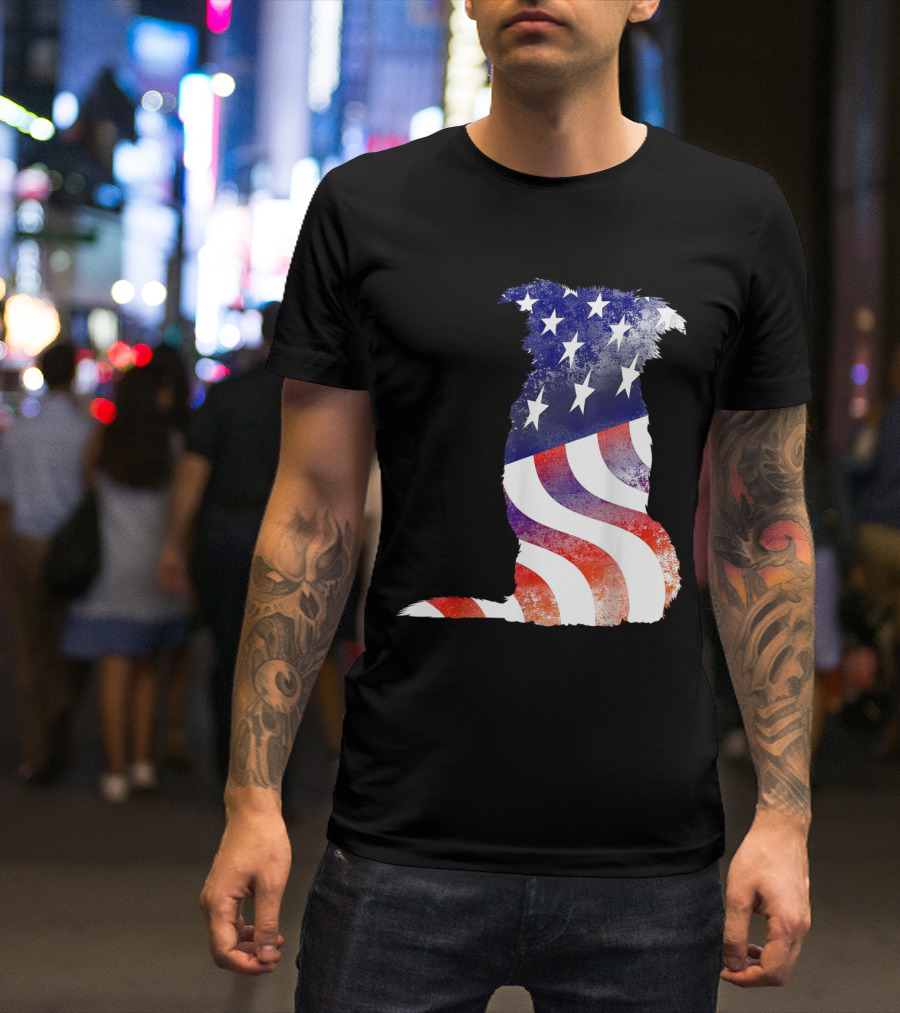 Stars And Stripes Dog Silhouette Perfect For 4th Of July Celebrations T-Shirt