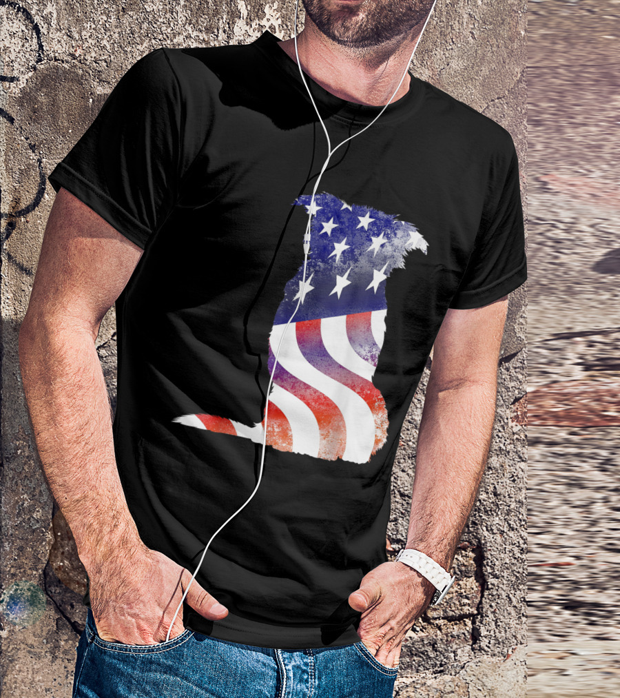 Stars And Stripes Dog Silhouette Perfect For 4th Of July Celebrations T-Shirt