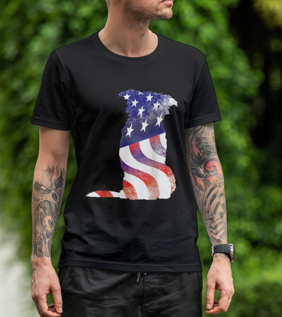 Stars And Stripes Dog Silhouette Perfect For 4th Of July Celebrations T-Shirt