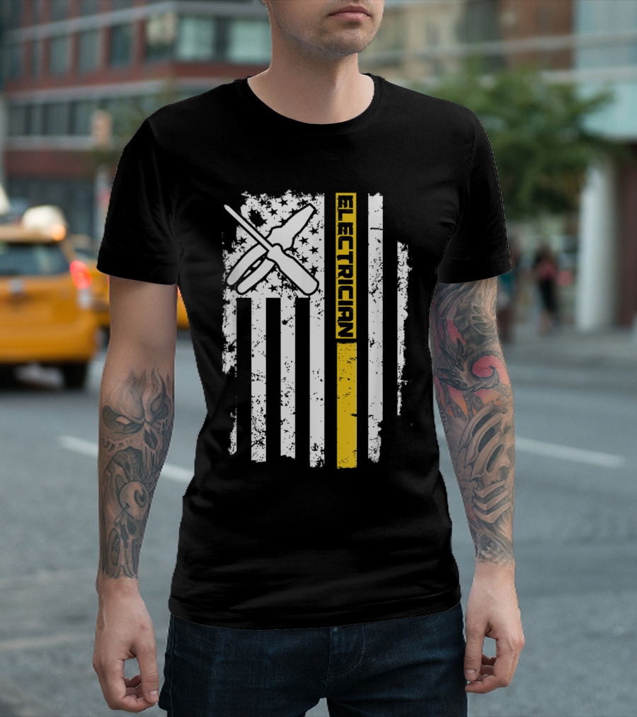 United States Patriotic Electrician American Flag and Tools T-Shirt