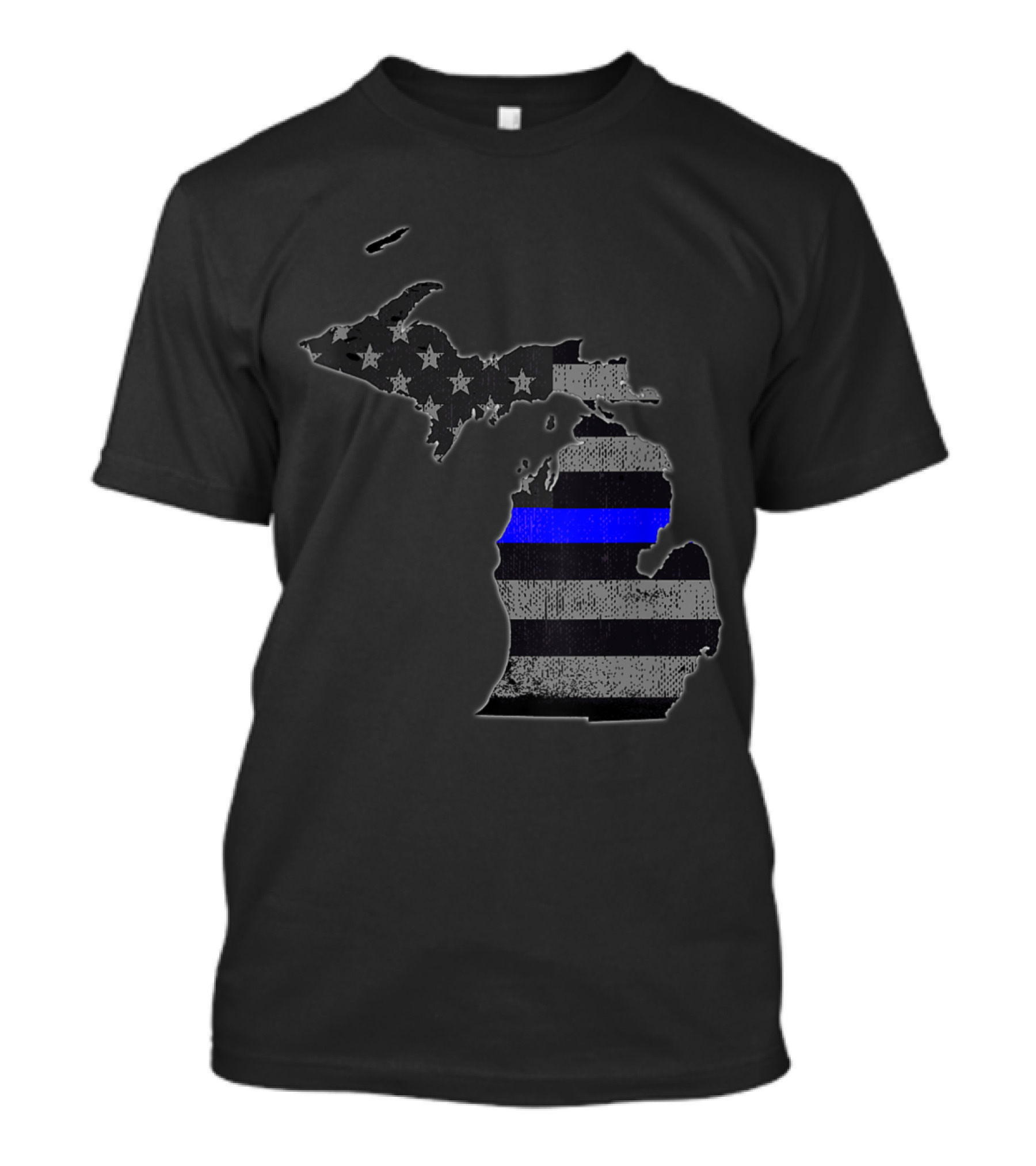 Michigan Police Officer's Department Thin Blue Line Flag Map T-Shirt